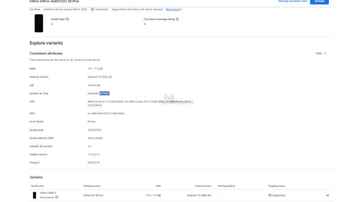 Infinix GT 30 Pro - Google Play Console Listing