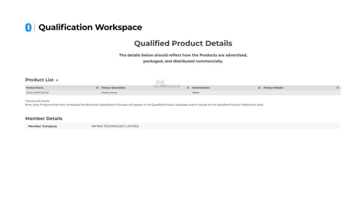 Infinix Note 50s 5G - Bluetooth SIG Listing