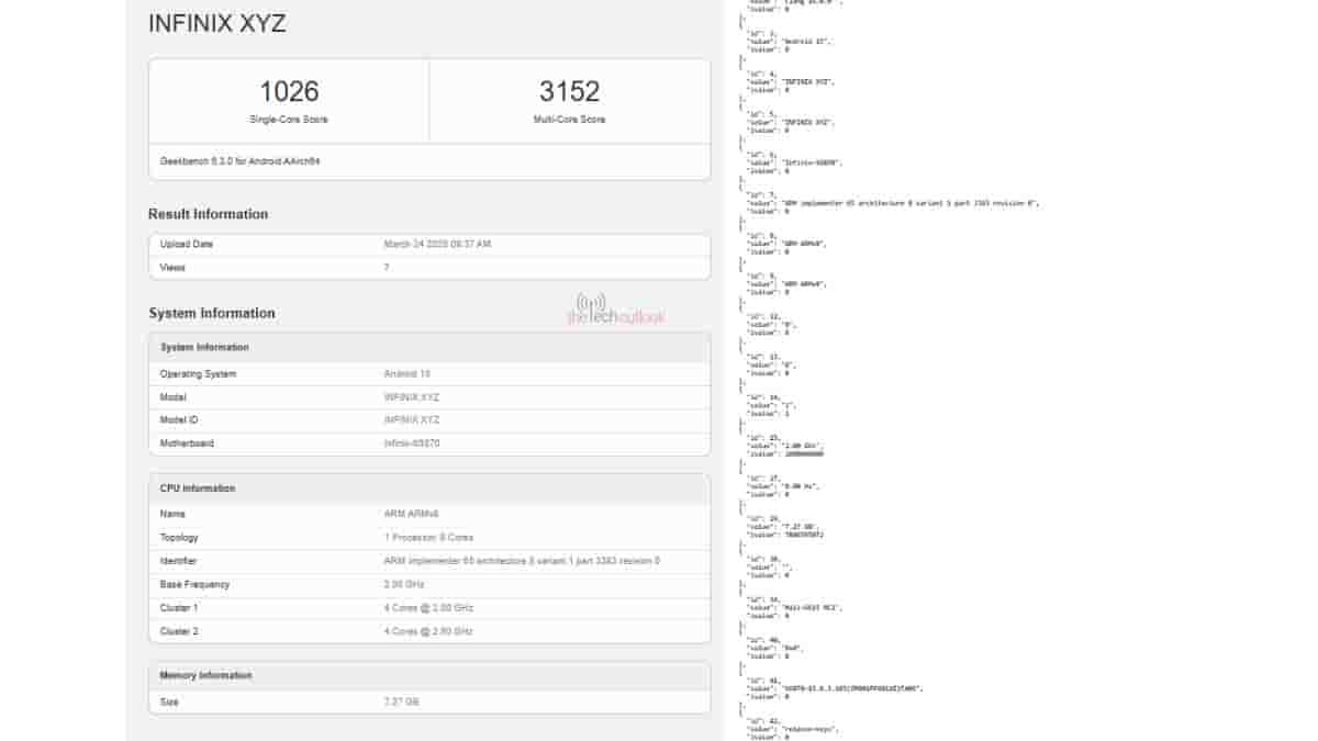 Infinix Note 50s 5G - Geekbench Listing