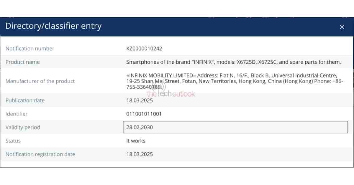 Infinix Smart 10 4G - EEC Certification