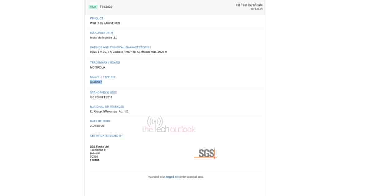 Motorola XT2545-1 - SGS Certification
