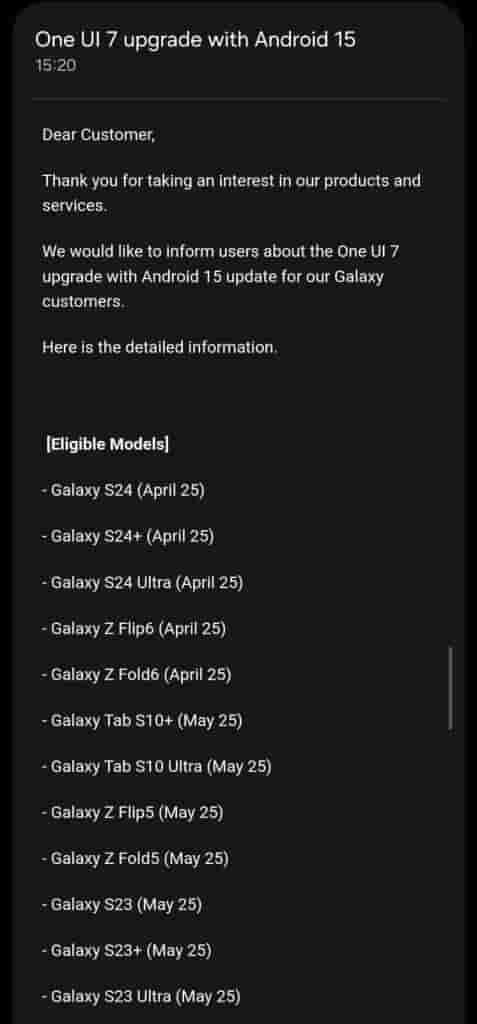 Official One UI 7 - Roll Out Timeline in India (1)