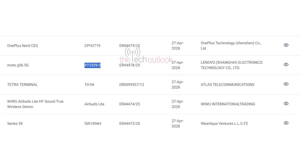 OnePlus Nord CE 5 and Motorola Moto G56 - TDRA Certification