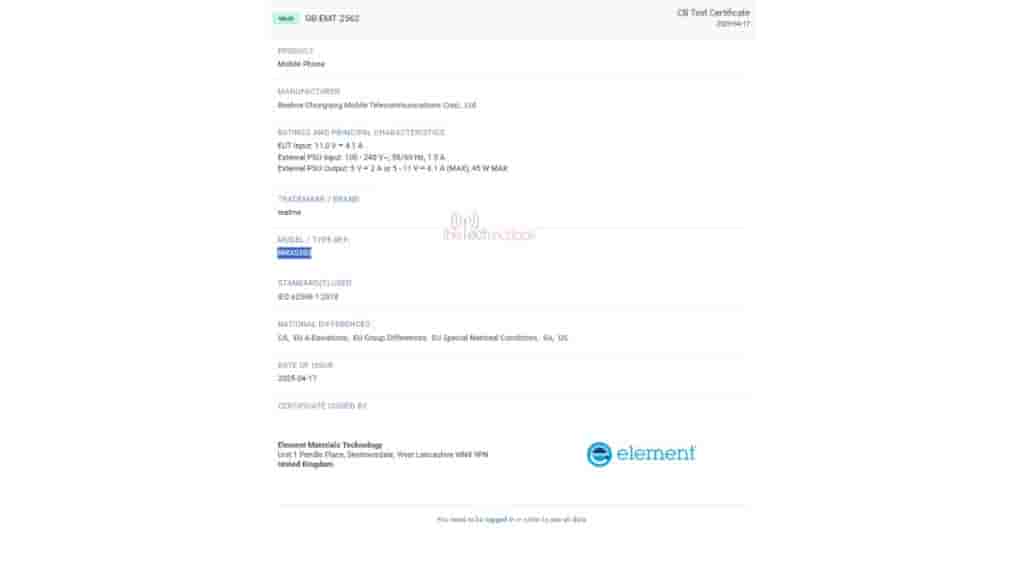 Realme 'RMX5303' - Element Certification