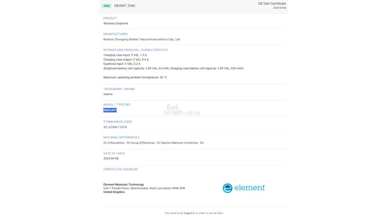 Realme Buds Air 7 Pro - Element Certification