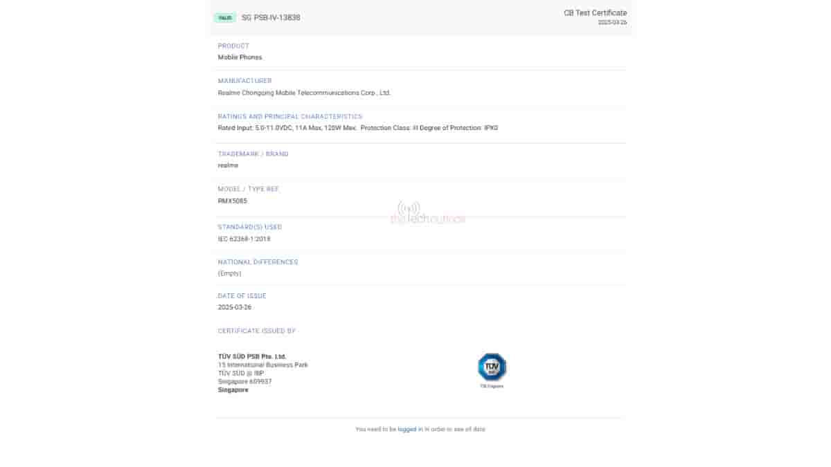 Realme GT 7T - TUV SUD Certification