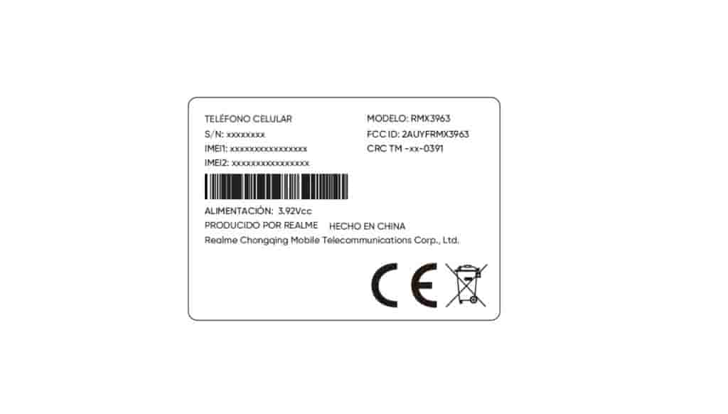 Realme 'RMX3963' - FCC Label (in Spanish)