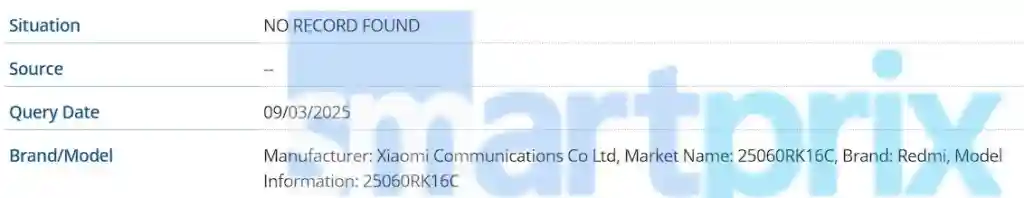 Redmi '25060RK16C' - GSMA IMEI Listing
