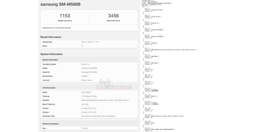 Samsung Galaxy M56 5G - Geekbench Listing