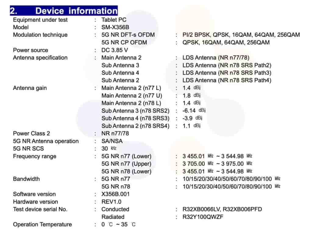 Samsung Galaxy Tab Active 5 Pro (SM-X356B - 5G) - FCC Certification (2)