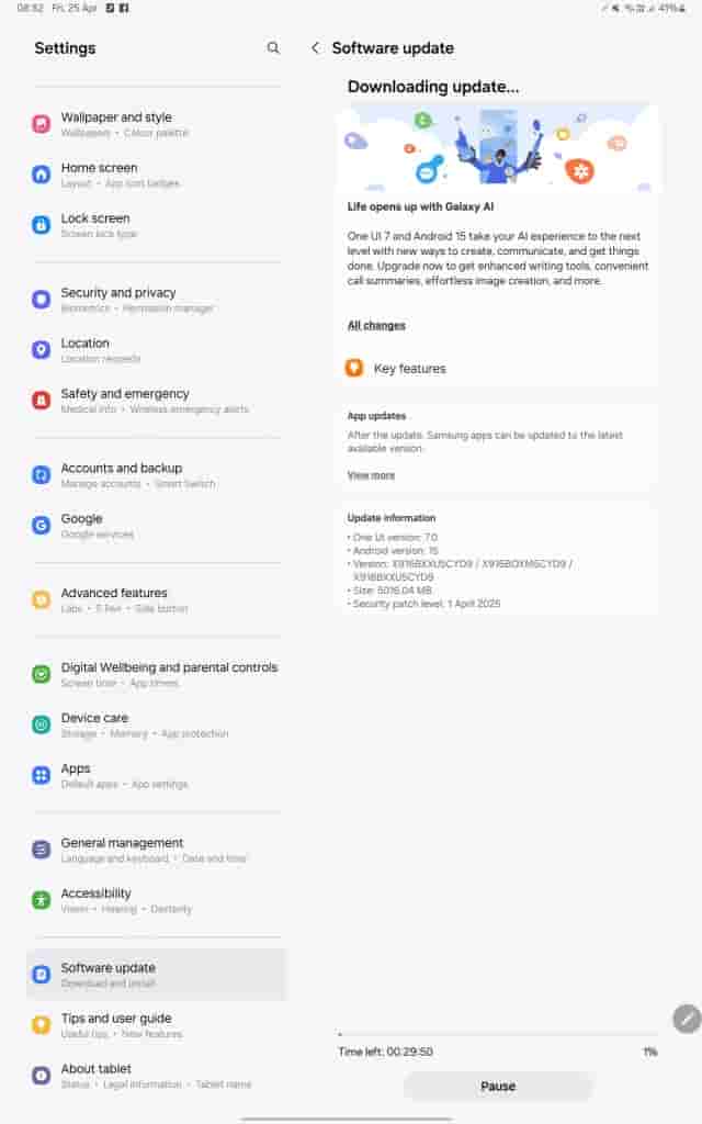 Samsung Galaxy Tab S9 Ultra - One UI 7 Official Update in India