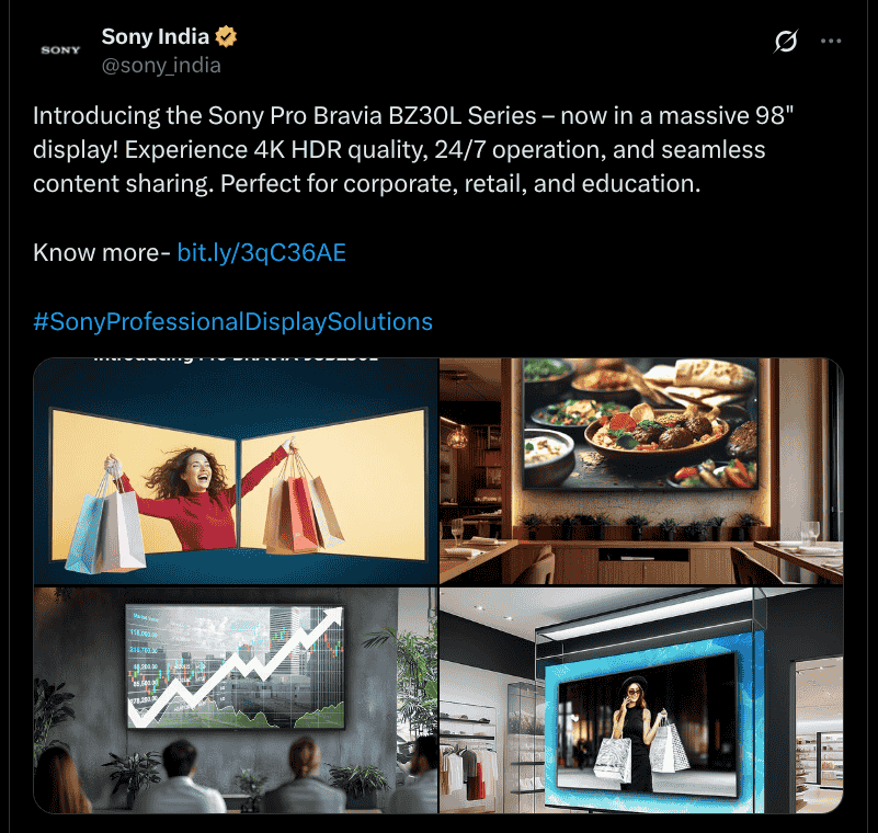 Sony Pro Bravia BZ30L Series Introduced in India - X Post