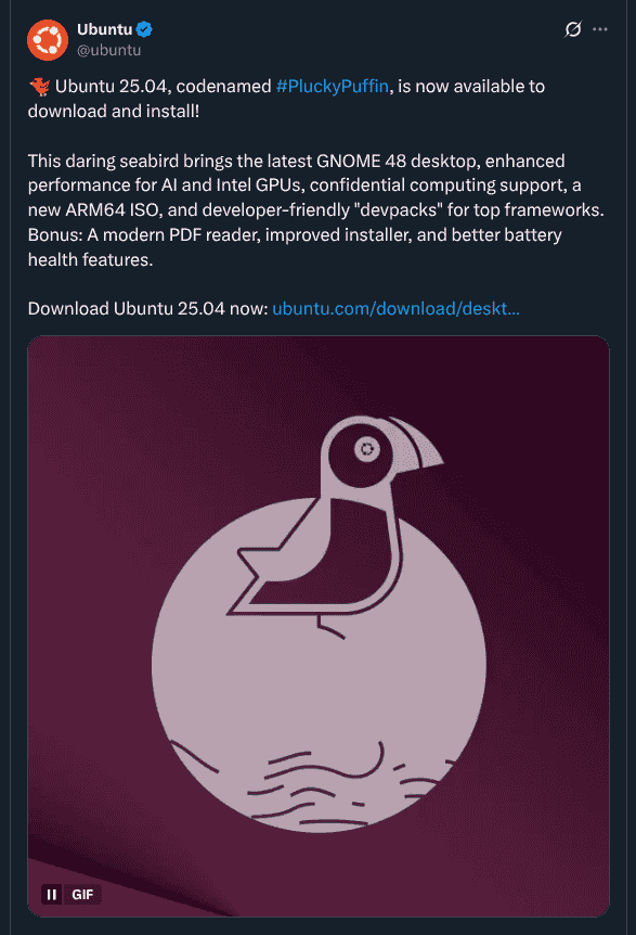 Ubuntu 25.04 (Plucky Puffin) - X Post