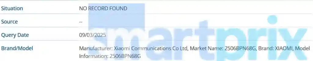 Xiaomi '2506BPN68G' - GSMA IMEI Listing