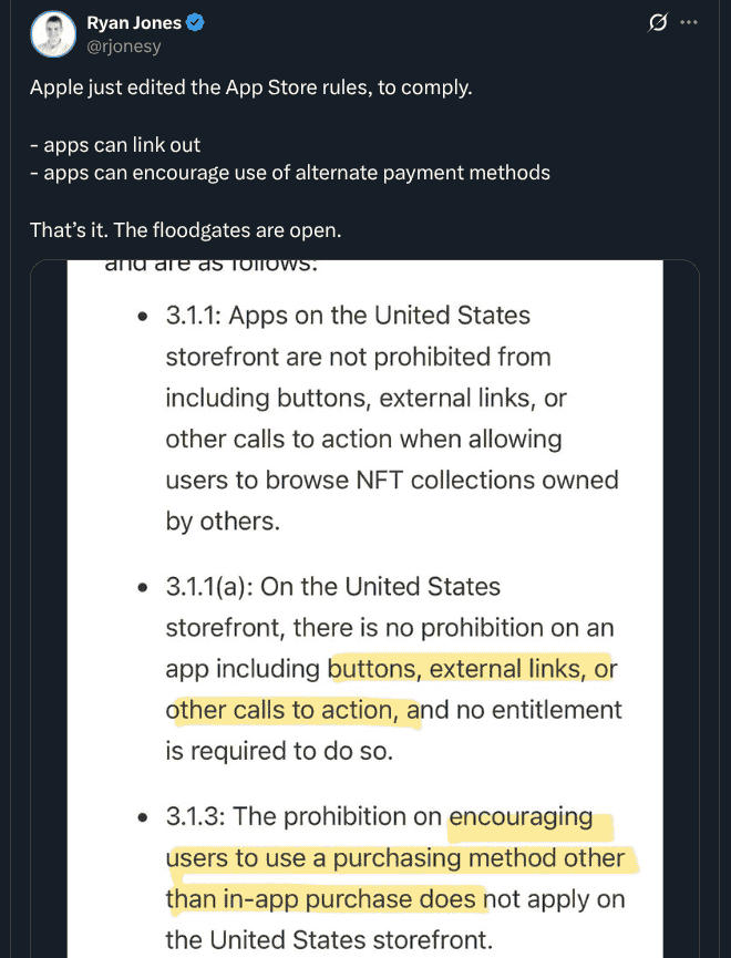 Apple Updates its App Store Policies - X Post