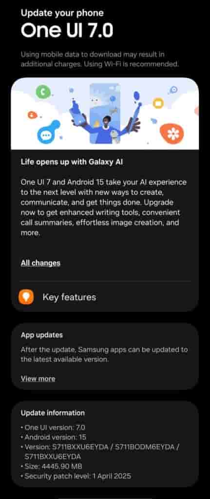 Galaxy S23 FE - One UI 7 Update in India