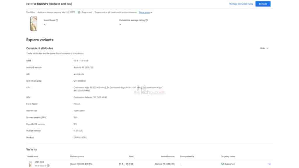 Honor 400 Pro spotted on Google Play Console