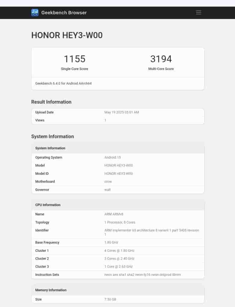 Honor Pad 10 (HEY3-W00) - Geekbench Listing (1)