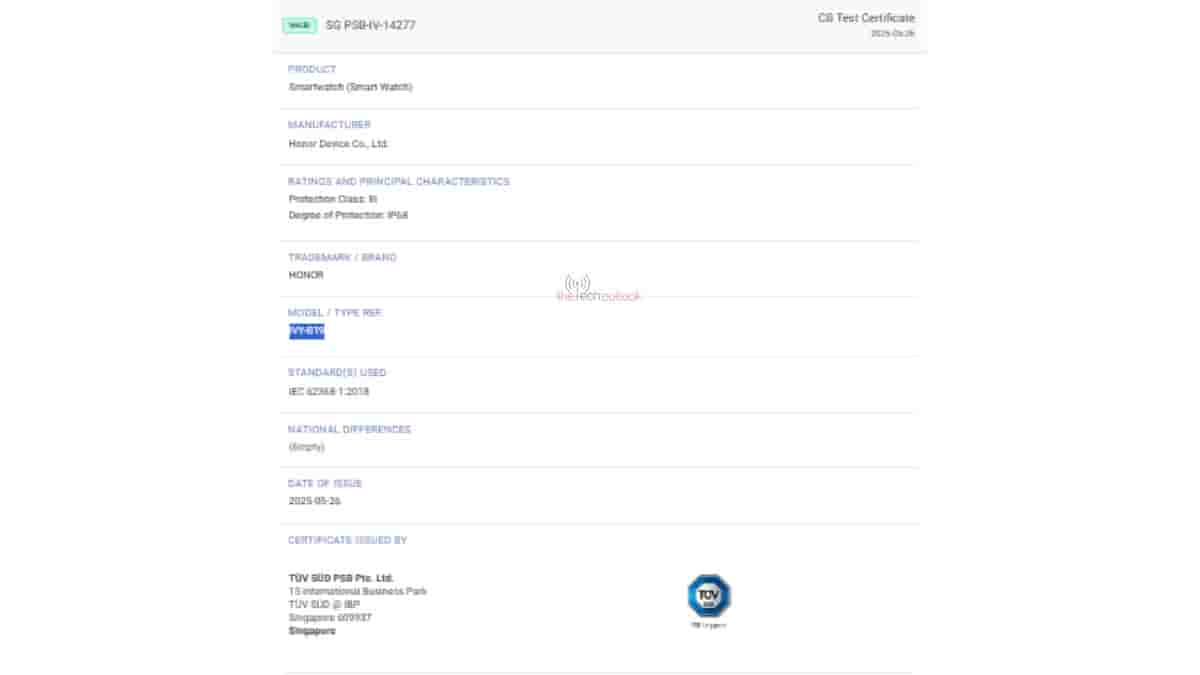 Honor Watch Fit - TUV SUD Certification