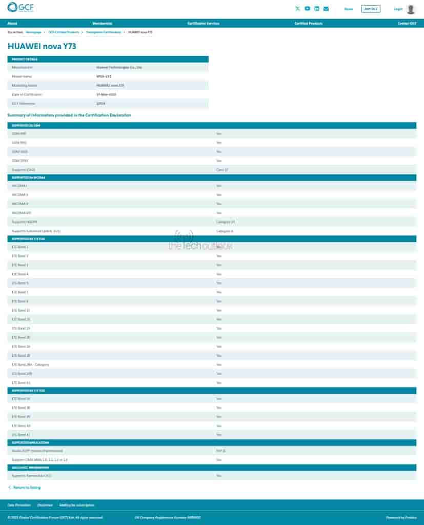 Huawei Nova Y73 - GCF Certification