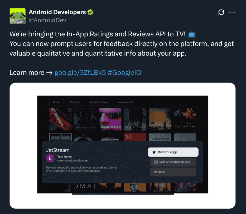 In-App Ratings and Reviews API for TV - X Post