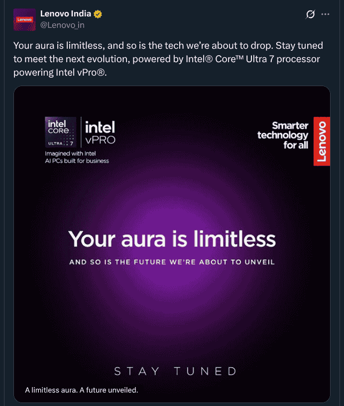 Lenovo India Officially Teases the Arrival of a New Aura Edition Laptop - X Post