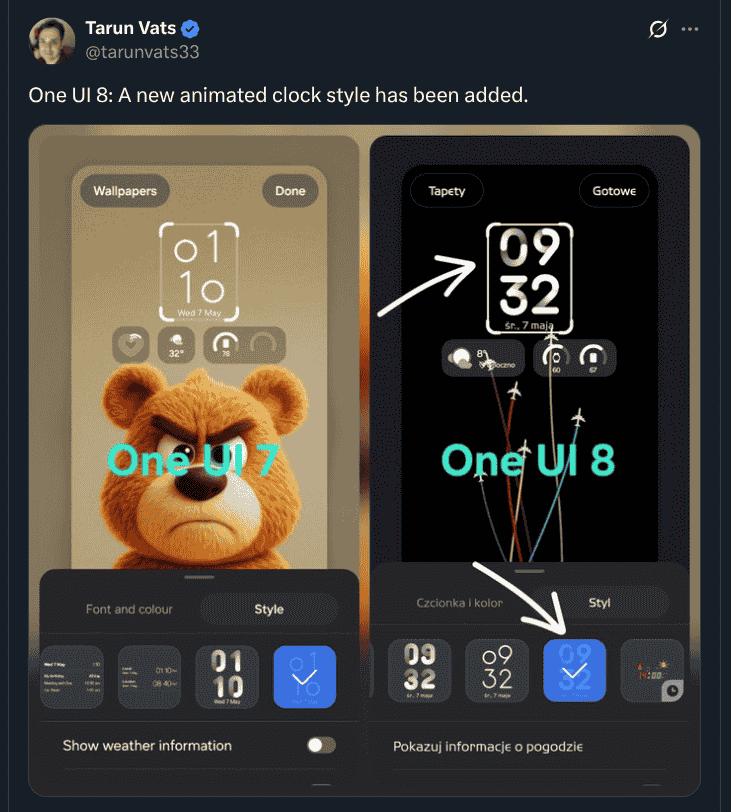 New Animated Clock Style Added on One UI 8 - X Post