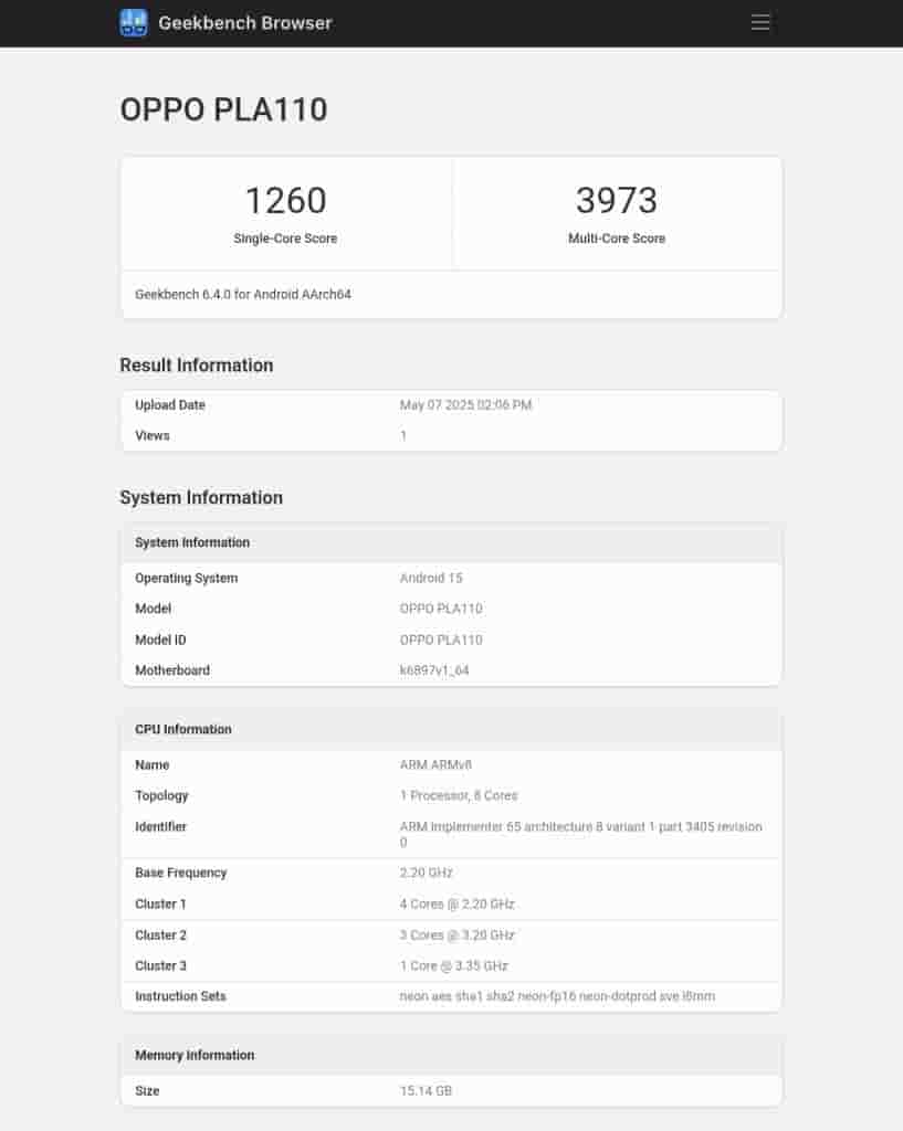 OPPO 'PLA110' - Geekbench Listing (1)