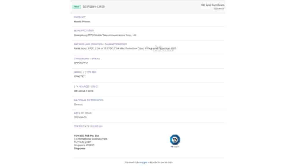 OPPO Reno 14 5G - TUV SUD Certification