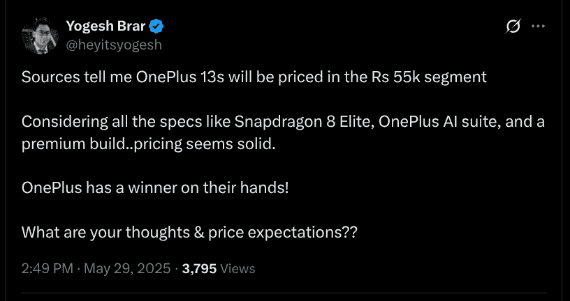 OnePlus 13s - Tipped Pricing