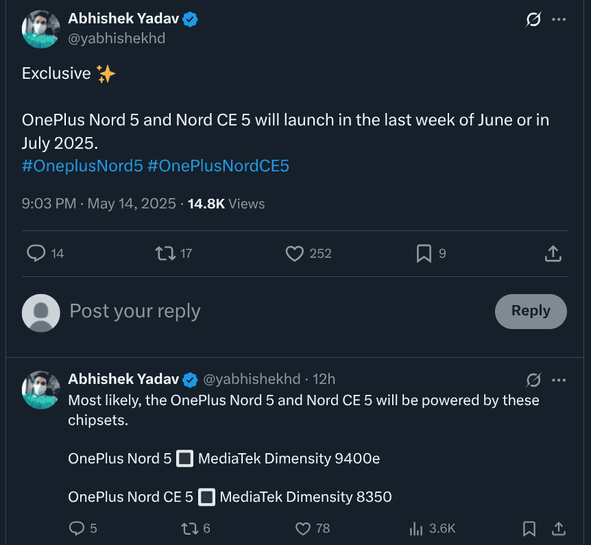 OnePlus Nord 5 and Nord CE 5 - Expected Launch Time Frames Tipped