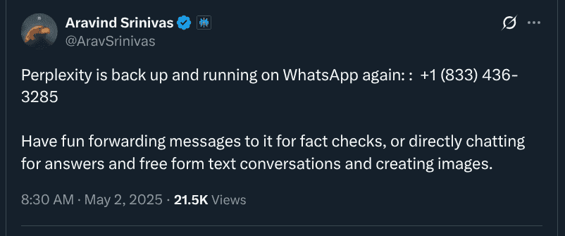 Perplexity - New X Post