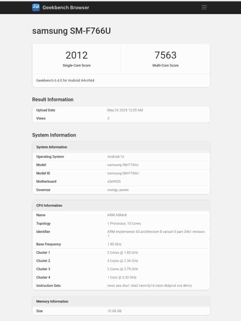 Samsung Galaxy Z Flip 7 - Geekbench (1)