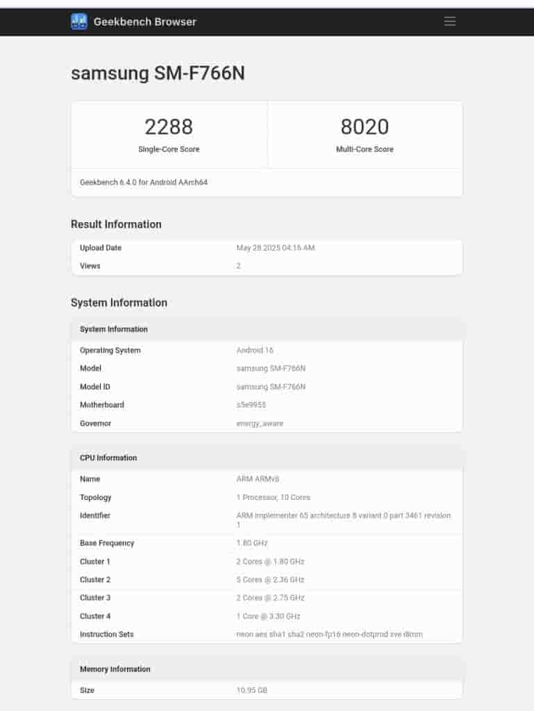 Samsung Galaxy Z Flip 7 (South Korean Variant) - Geekbench Listing (1)