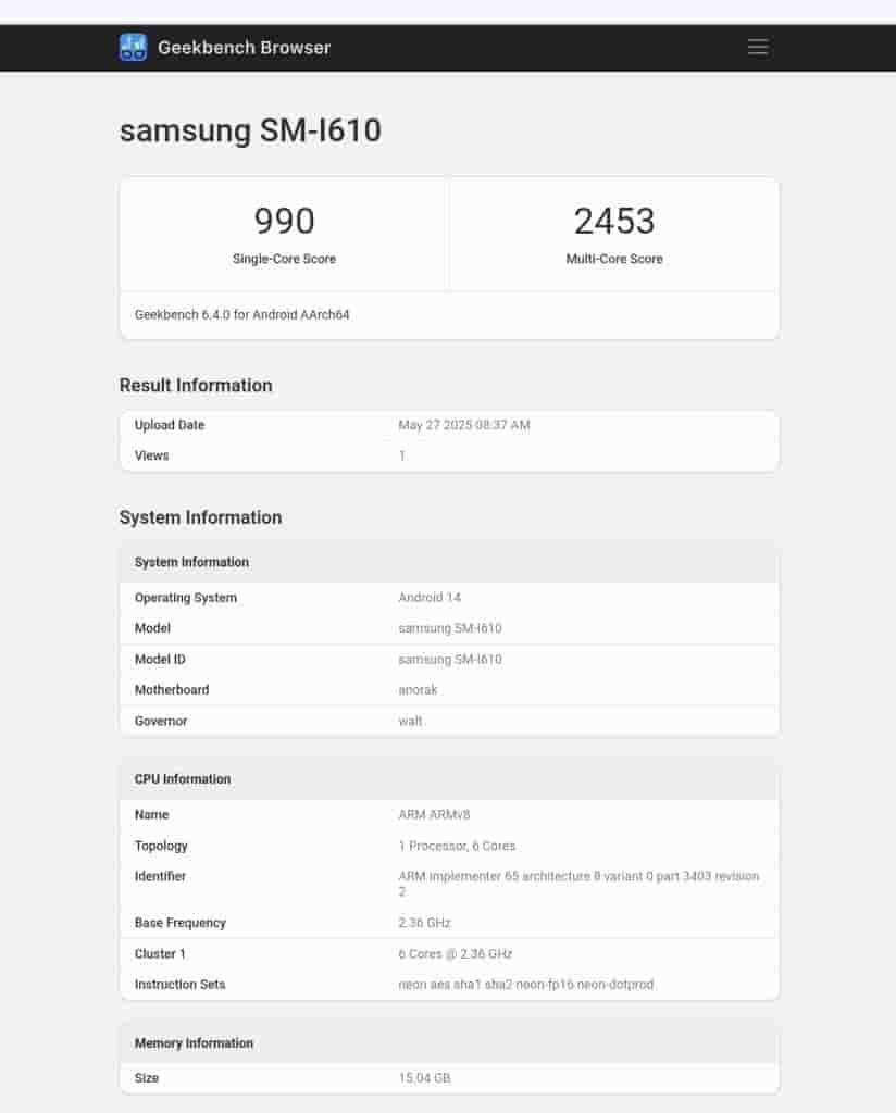 Samsung Project Moohan XR - Geekbench (1)