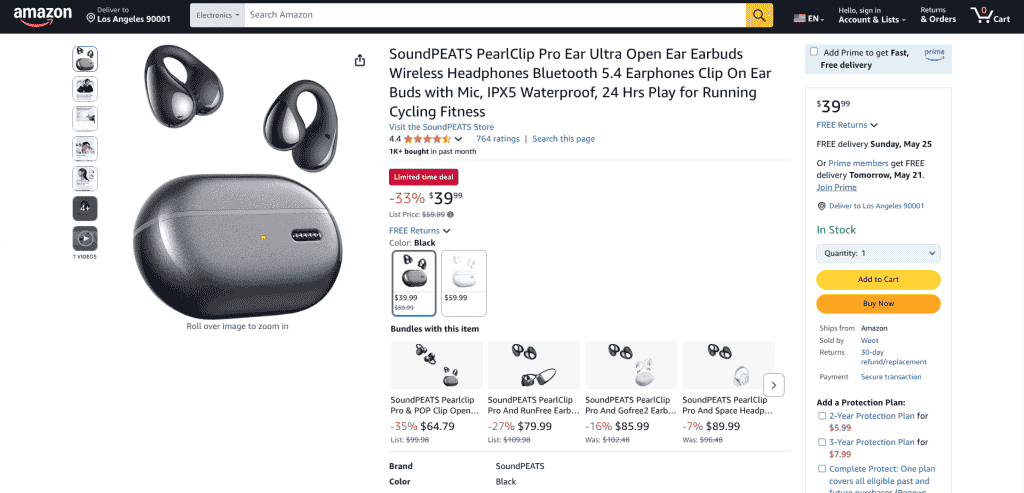 SoundPEATS PearlClip Pro - Amazon Listing