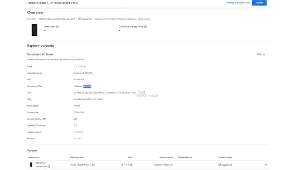 Tecno Pova 7 5G - Google Play Console Listing