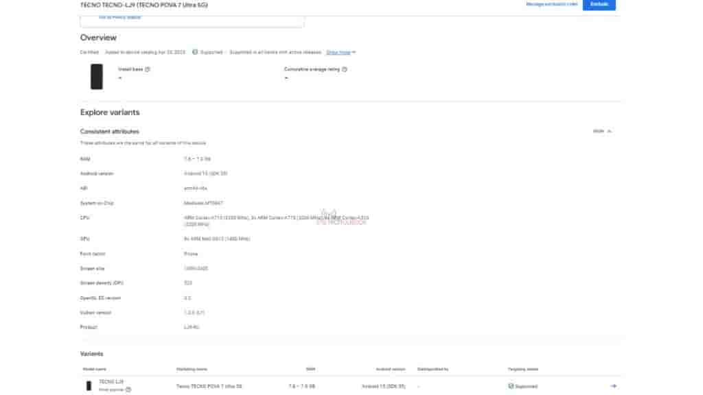 Tecno Pova 7 Ultra - Google Play Console Listing
