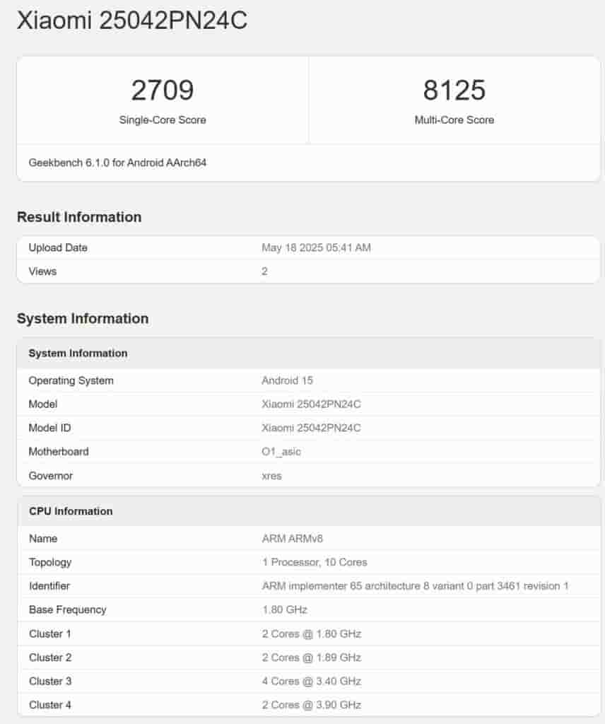 Xiaomi 25042PN24C x XRING O1 - Geekbench Listing (1)