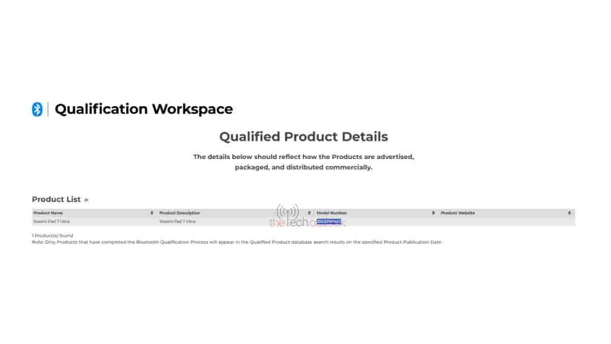 Xiaomi Pad 7 Ultra - Bluetooth SIG Certification