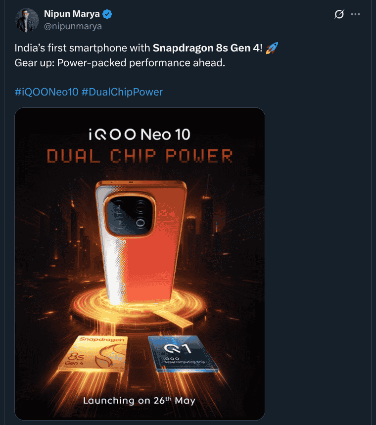 iQOO Neo 10 - Teased in India