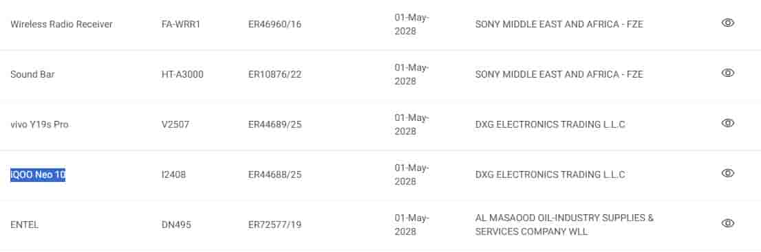 iQOO Neo 10 and Vivo Y19s Pro - TDRA Certification