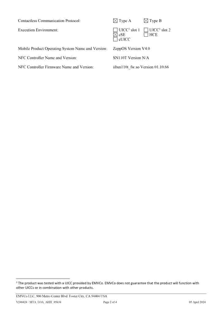 Amazfit Balance 2 XT - EMVCo Certification (2)