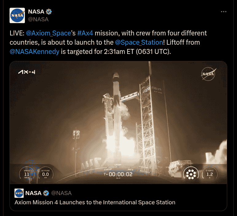 Axiom 4 Launches - X Post