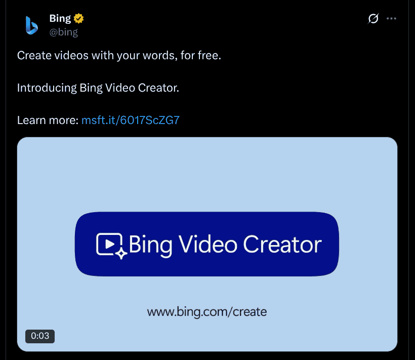 Bing Video Creator - X Post