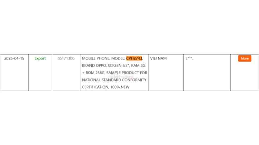 OPPO 'CPH2743' Smartphone - Export Website
