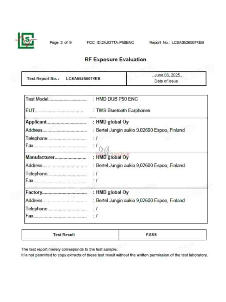 HMD DUB P50 ENC - FCC Certification (1)