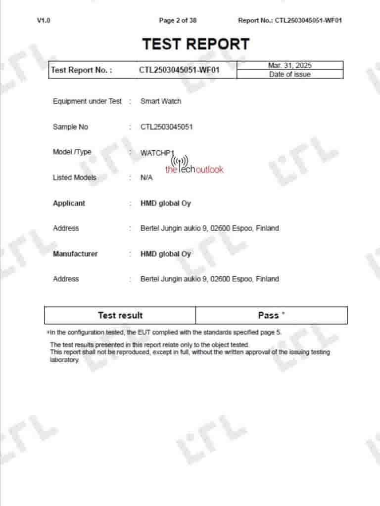 HMD Watch P1 - FCC Certification