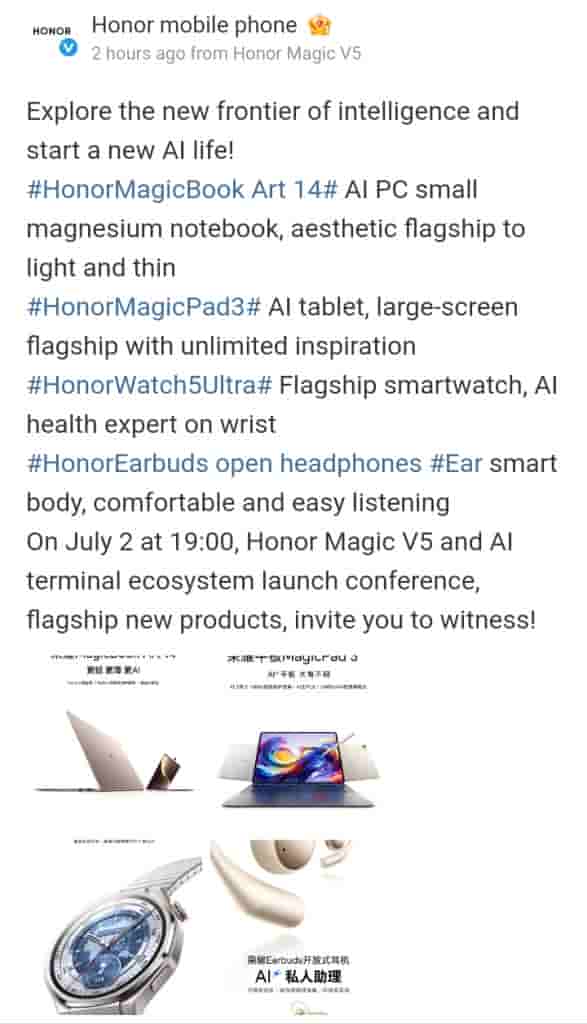 Honor New Products - Weibo Post