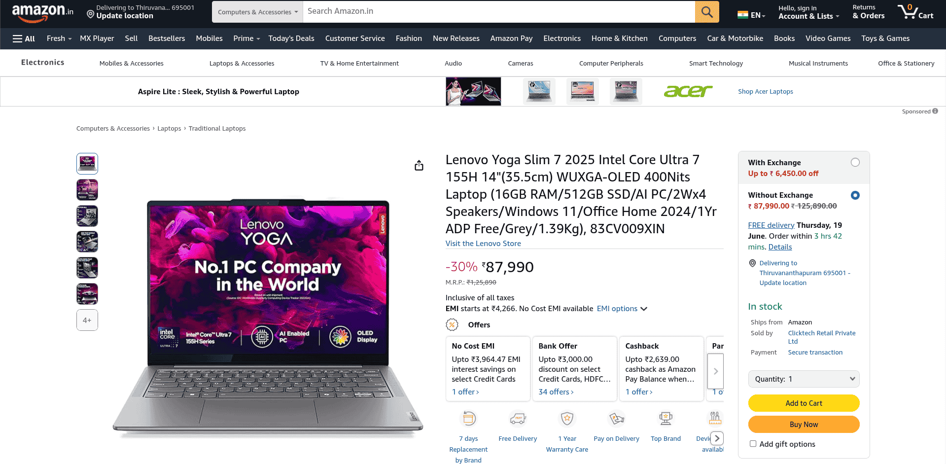 Lenovo Yoga Slim 7 2025 - Amazon Listing